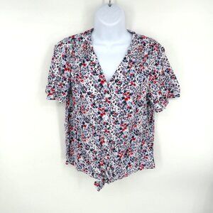 Beach Lunch Lounge XS Floral Button Front Short Sleeve Tie Hem Blouse NWT $50
